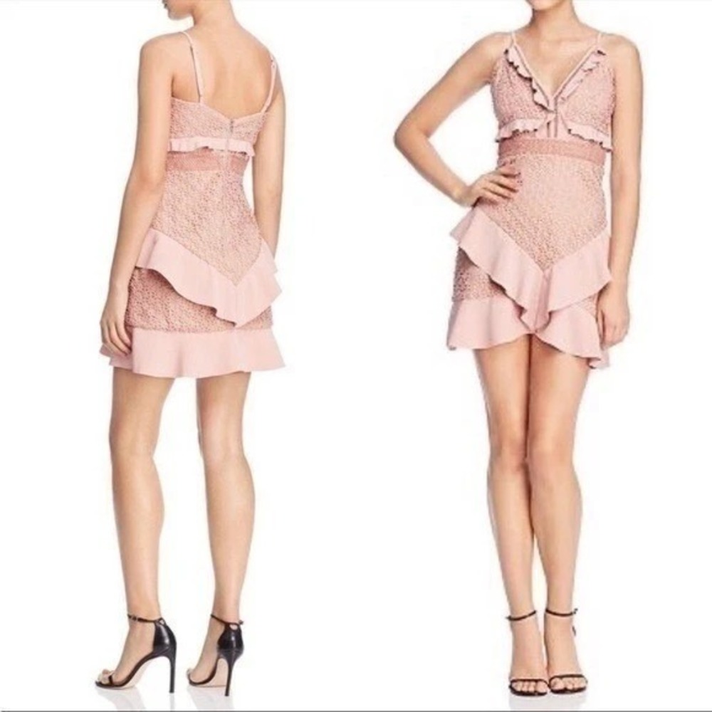 Bardot Revolve Fae Lace Mini Dress in Dusty Pink‎ Rose Vacation Cruise Resort
